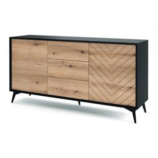 Designová obývací komoda 150 dub / černá, na nožičkách, 153,5x77x39 cm