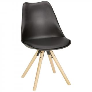 Designová židle s dřevěnými nohami a plastovým sedákem, černá / dub