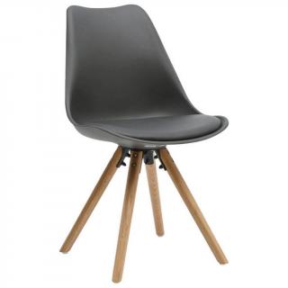 Designová židle s dřevěnými nohami a plastovým sedákem, šedá / dub