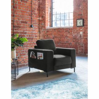 Designové křeslo loft látkové s tenkými kovovými nožkami, tmavě šedé