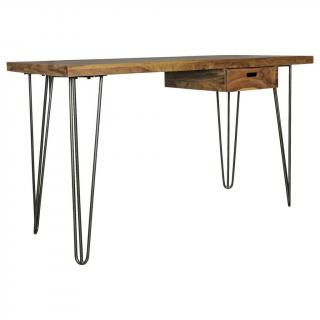 Designový psací stůl masivní- dřevo sheesham, šuplík pod pracovní deskou, 130x60x76 cm
