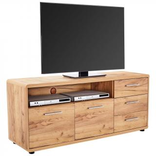 Dřevěná skříňka pod TV se šuplíky a otvorem na audio / hifi, dub, 38x150x60 cm