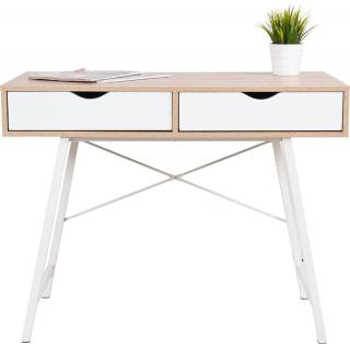 Elegantní skandinávský psací stůl se 2 šuplíky pod pracovní deskou, dřevo / bílá, 100x48 cm