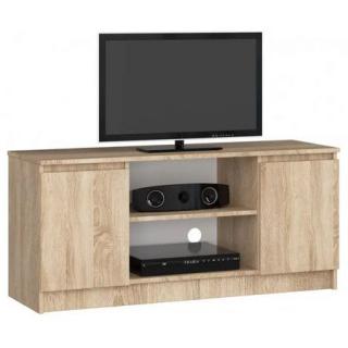 Hnědý tv stolek 120 cm dub sonoma, skříňky + poličky na audio a hifi, 120x55x40 cm