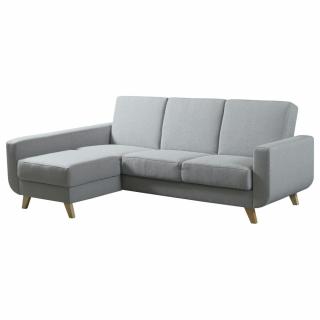 Klasická pohodlná látková sedací souprava s dřevěnými nožičkami rozkládací, šedá, 228 cm, p. roh