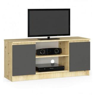 Komoda pod televizi 120 moderní styl s policemi na audio a hifi, dub / grafit, 120x55x40 cm