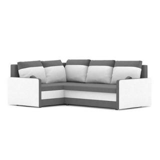 Levná designová sedací souprava rohová rozkládací šedá / bílá, polštáře, 225 cm