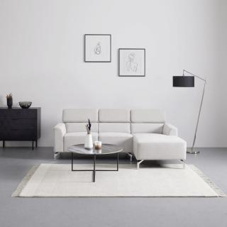 Levná moderní sedací souprava do L, nastavitelné opěrky, světle béžová látka / chromované nožky, 213 cm