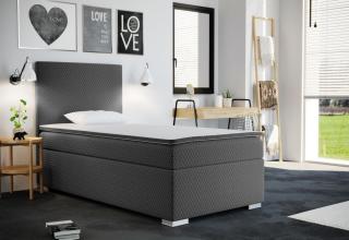 Luxusní jednolůžko boxspring vyvýšené pro seniory komplet s matrací a topperem, 90x200 cm, šedé