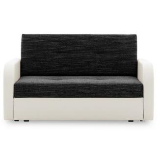 Malá dvoumístná pohovka 140 moderní rozkládací, kombinace koženka + látka, bílá / černá, 143 cm