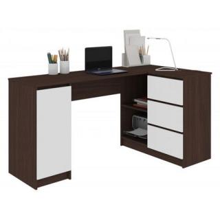 Menší rohový PC stůl s komodou do studentského pokoje / pracovny, wenge + bílá, š. 155 cm