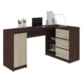 Menší rohový PC stůl s komodou do studentského pokoje / pracovny, wenge + dub sonoma, š. 155 cm