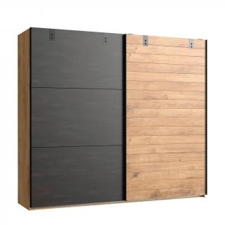 Moderní industriální skříň do ložnice, posuvné dveře, dub / grafit, 65x250x218 cm