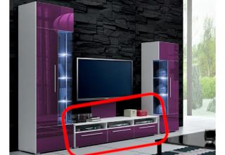 Nízká skříňka pod tv fialová lesklá v moderním designu, 150 cm