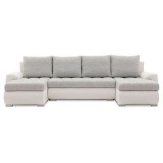 Pohodlná rodinná sedací souprava do U 300 cm imitace kůže + látka, bílá / šedá