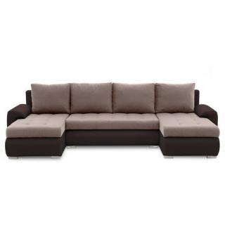 Pohodlná rodinná sedací souprava do U 300 cm imitace kůže + látka, světle hnědá / hnědá