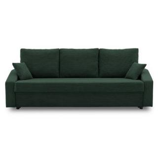 Pohodlná trojmístná pohovka v klasickém stylu tmavě zelená manšestrová, úl. prostor, 221 cm
