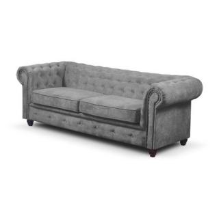 Rustikální retro pohovka chesterfield rozkládací světle šedá s matrací na spaní 190 cm