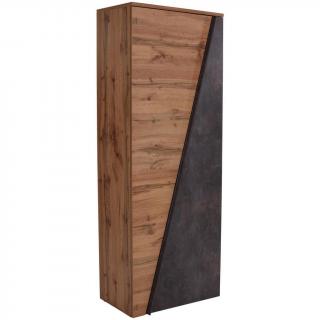 Skříňkový botník s dveřmi dub wotan / tmavě šedá- imitace betonu, 35x70x196 cm