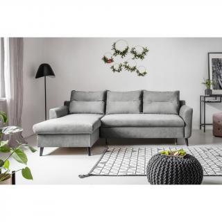 Světle šedá látková sedací souprava se sametovým potahem, rozkládací, 150x85x230 cm
