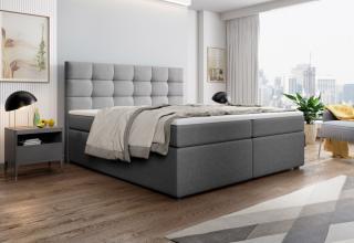 Vysoká manželská postel boxspring 180x200 cm šedá, komplet s matrací a topperem