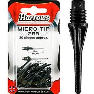 Hroty na šipky Harrows soft Micro, plastové, černé 30 ks/bal, 18mm, závit 2BA