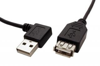 Kabel USB 2.0 A-A 15 cm prodlužovací, lomený vpravo, černý